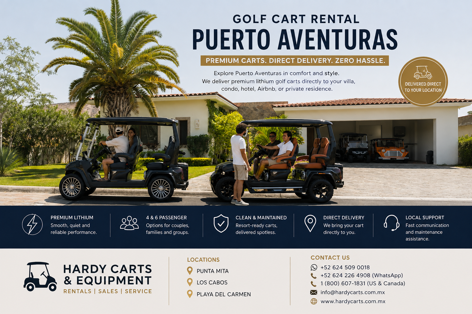 Premium Golf Carts Delivered Directly to Your Location in Puerto Aventuras.
