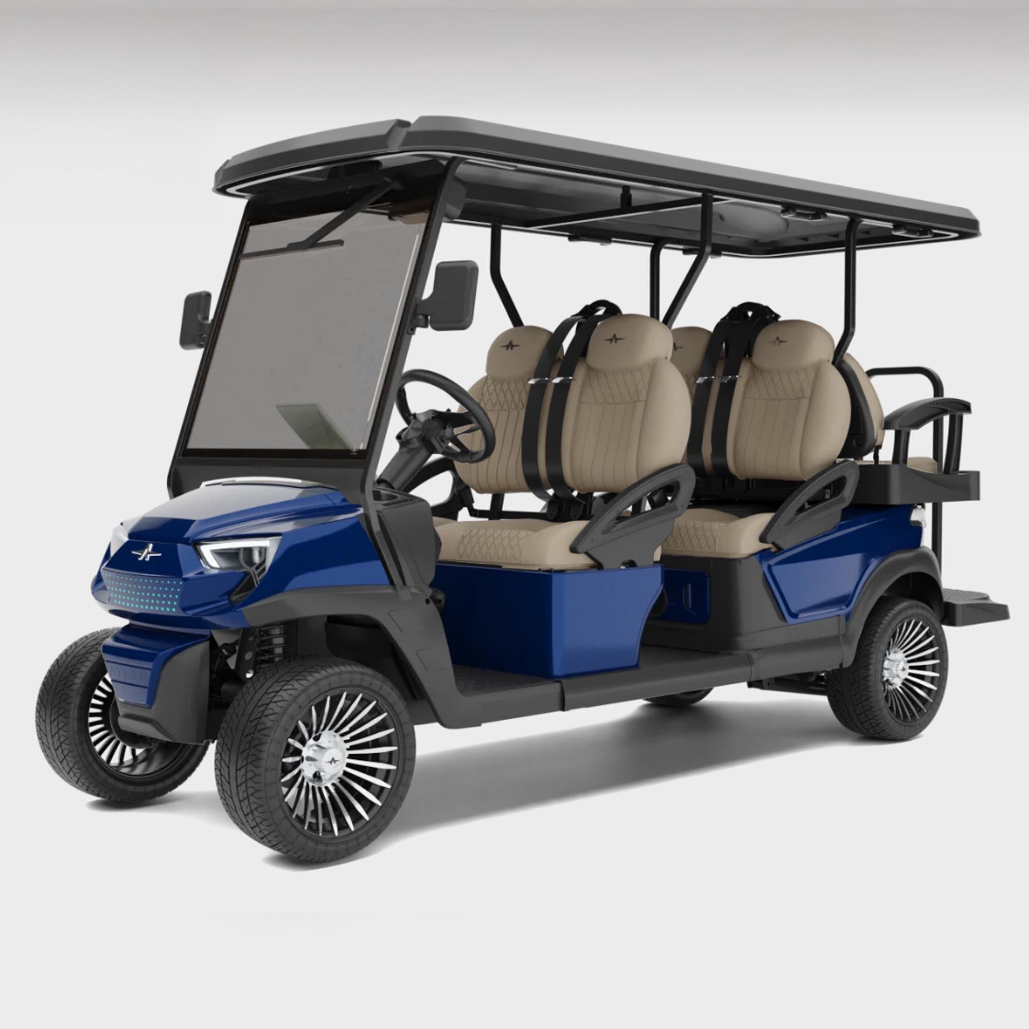 Atlas 6 passenger – Cobalt Blue (Pebble, Machined) - Hardy Carts & Equipment
