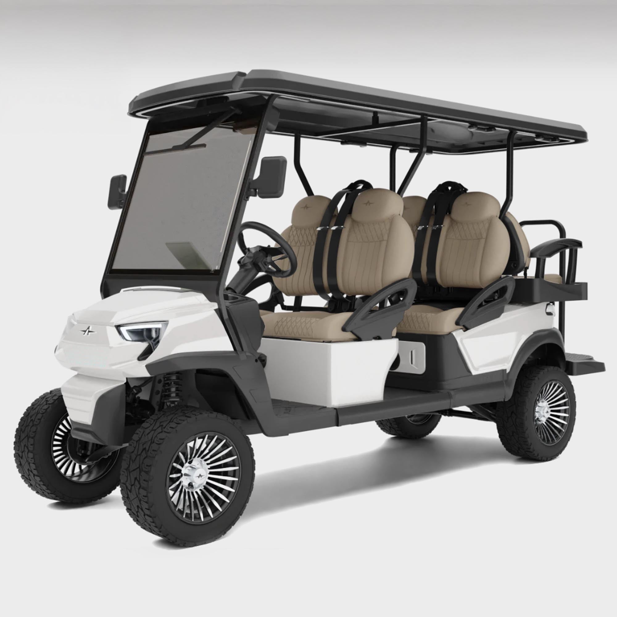 Atlas 6 passenger (lifted) – Pearl White (Charcoal, Machined) - Hardy Carts & Equipment