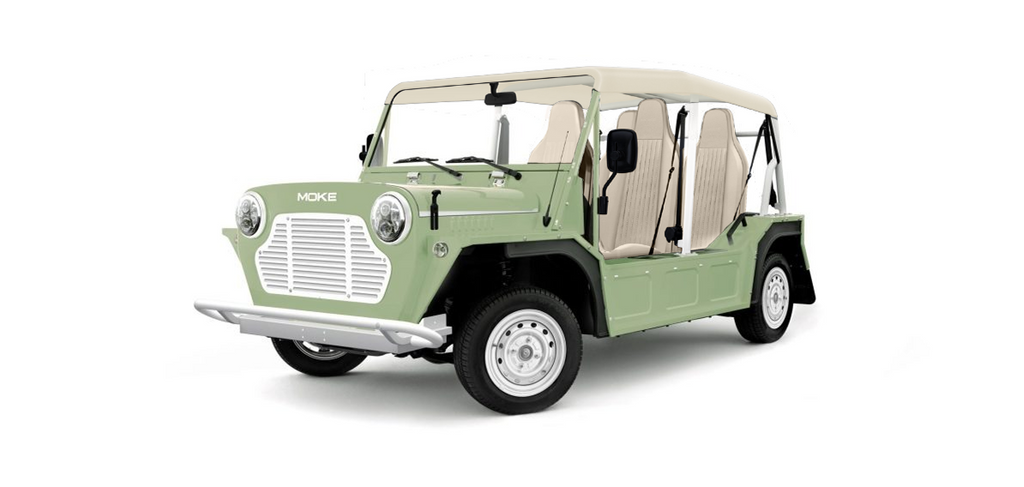 Moke Eucalyptus Green with Cream & Cream Bimini Top Steel Alloy- Hardy Carts & Equipment