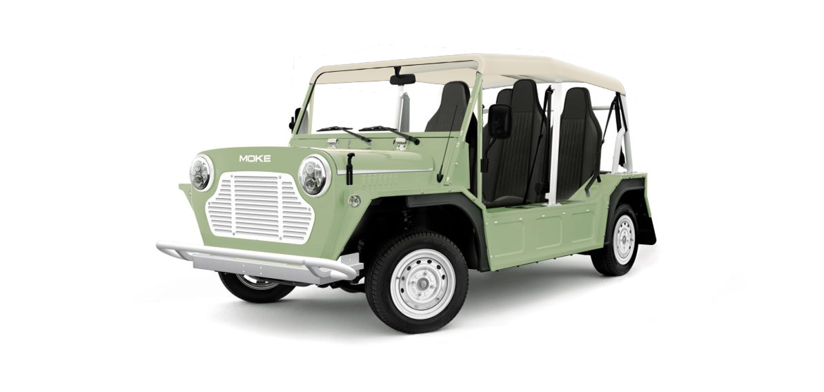 Moke Eucalyptus Green with Black & Cream Bimini Top Aluminium Rim- Hardy Carts & Equipment