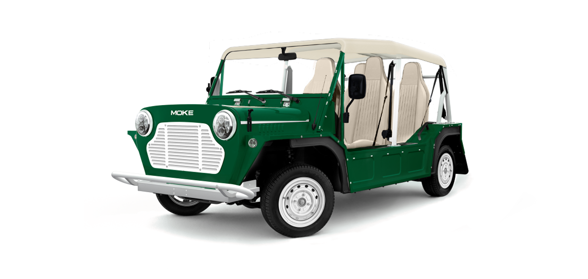 Moke Forest Green with Cream & Cream Bimini Top Steel Alloy Rim- Hardy Carts & Equipment