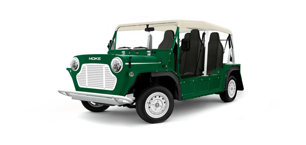 Moke Forest Green with Black & Cream Bimini Top Aluminium Rim- Hardy Carts & Equipment