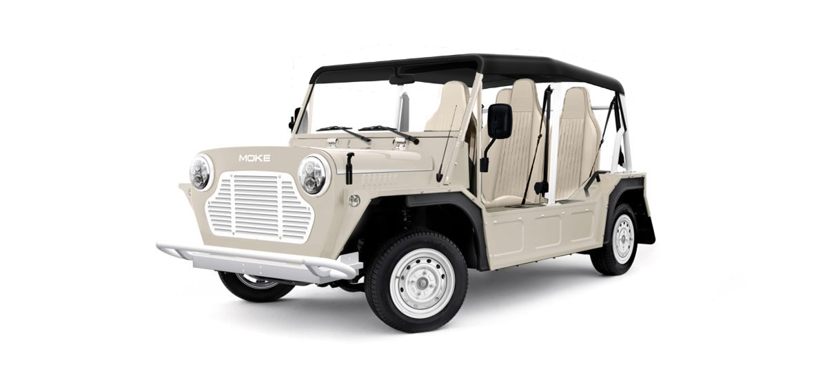 Moke Shell White with Cream & Black Bimini Top- Hardy Carts & Equipment