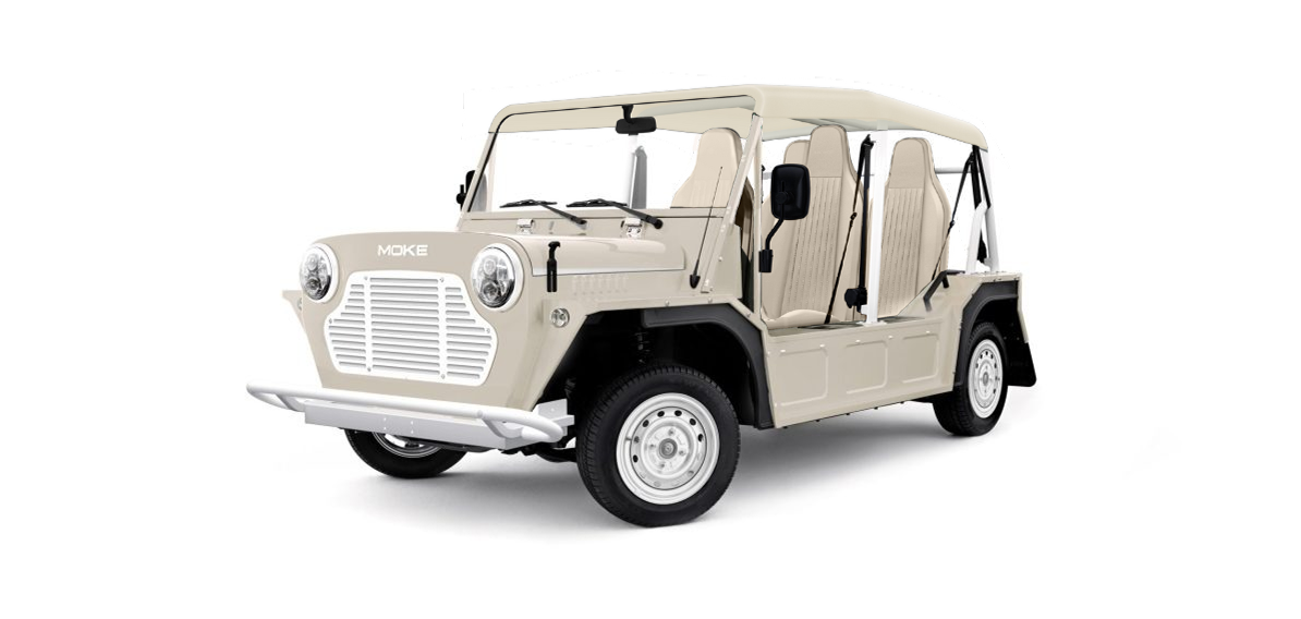 Moke Shell White with cream & Cream Bimini Top Steel Alloy- Hardy Carts & Equipment