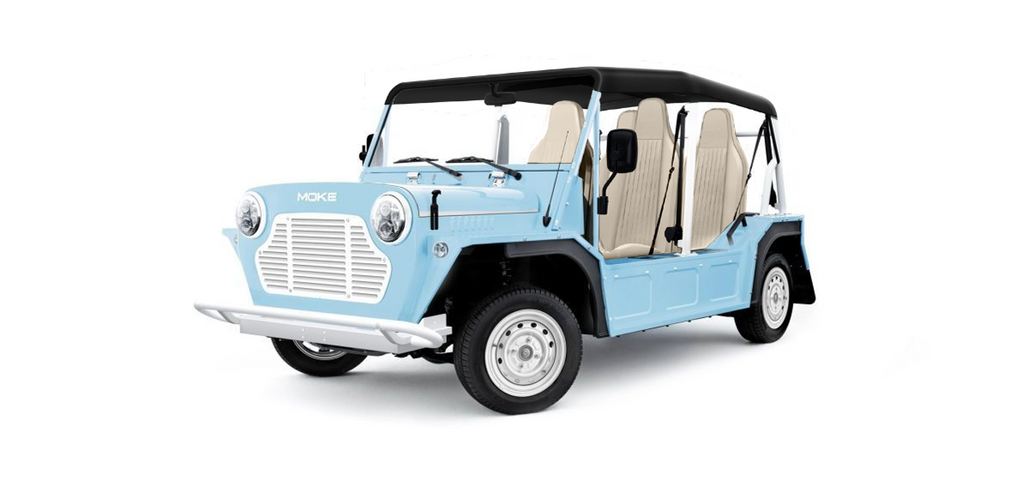 Moke Wave Blue with Premium Cream & Black Bimini Top- Hardy Carts & Equipment