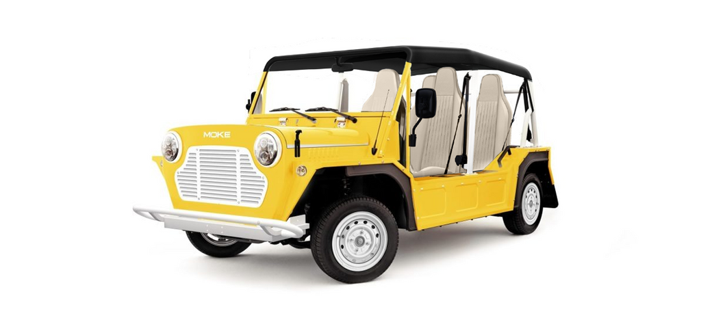 Moke Sunlight Yellow with Premium Cream & Black Bimini Top- Hardy Carts & Equipment