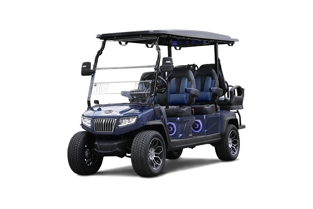D5 Ranger 4+2 Passenger - Mediterranean Blue with Black and Blue Seats- Hardy Carts & Equipment