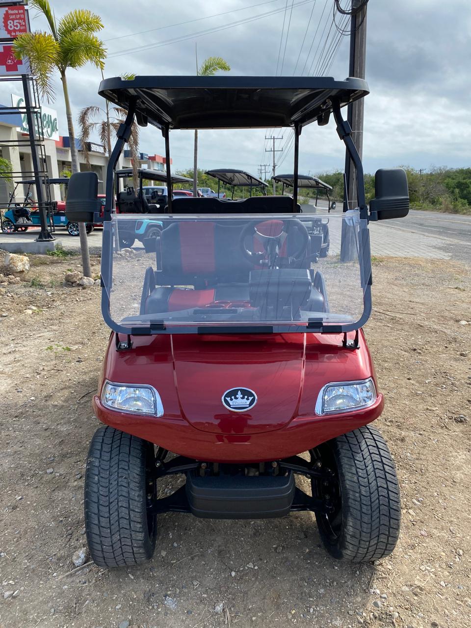 Evolution Classic 4 Plus-Flamenco Red with  red & Black Seats - Hardy Carts & Equipment